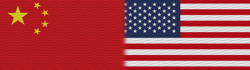United States of America and China Chinese Fabric Texture Flag – 3D Illustration
