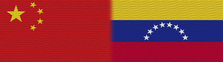 Venezuela and China Chinese Fabric Texture Flag – 3D Illustration