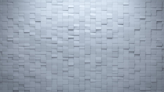 Polished, Futuristic Wall background with tiles. Rectangular, tile Wallpaper with 3D, White blocks. 3D Render