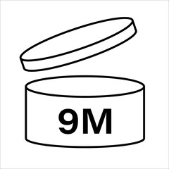 PAO cosmetic icon, mark of period after opening. Expiration time after package opened, white label. 9 month expirity on white background, vector illustration