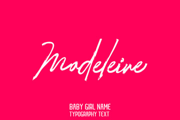 Madeleine Woman's Name Lettering Sign in Stylish Cursive Calligraphy Text on Pink Color Background