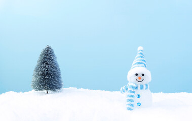 Snowman on the snow. 雪の上の雪だるま