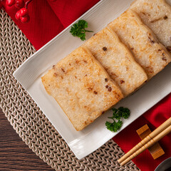 Delicious Chinese radish cake for lunar new year celebration cuisine.