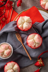 Cute traditional Chinese steamed sponge cake - Fa Gao, for lunar new year festival celebration food.