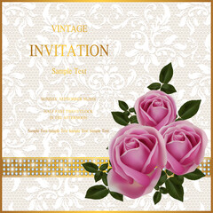 Beautifull Wedding Invitation Card Template Design, with Floral and Leaves