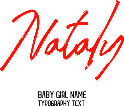 Nataly Girl Baby Name in Stylish Cursive Red Color Calligraphy Lettering  