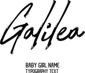  Galilea Baby Girl Name Handwritten Lettering Modern Black Color Typography Text - obrazy, fototapety, plakaty