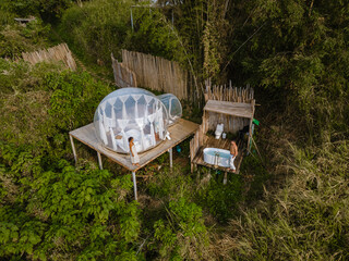 Bubble dome tent glamping in the mountains of Chiang Mai Thailand, Transparent bell tent with...