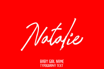 Natalie Female Name Brush Calligraphy Text on Red Background