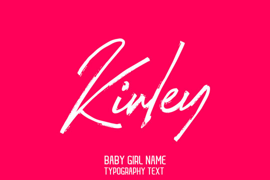 Girl Baby Name Kinley Stylish Lettering Cursive White Color Brush Calligraphy Text on Pink Background