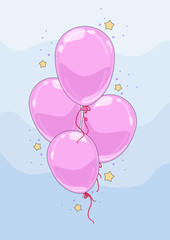Różowe balony unoszące się w powietrzu. Wektorowa ilustracja imprezowych balonów wypełnionych helem. Dekoracje na urodziny, baby shower, walentynki, uroczystość, wesele, festiwal.  - obrazy, fototapety, plakaty