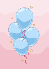 Niebieskie balony unoszące się w powietrzu. Wektorowa ilustracja imprezowych balonów wypełnionych helem. Dekoracje na urodziny, baby shower, walentynki, uroczystość, wesele, festiwal, gratulacje.  - obrazy, fototapety, plakaty