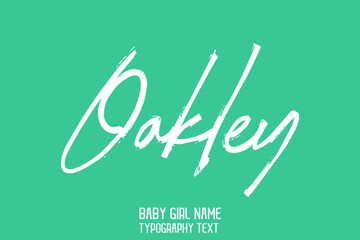 Oakley Girl Name Handwritten Lettering Modern Brush Typography on Cyan Background
