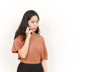 Talking on the phone and Angry Of Beautiful Asian Woman Isolated On White Background