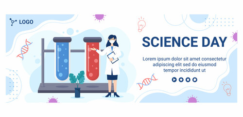 National Science Day Cover Template Flat Design Illustration Editable of Square Background Suitable for Social Media or Greeting Card