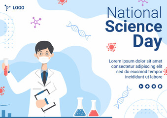 National Science Day Brochure Template Flat Design Illustration Editable of Square Background Suitable for Social Media or Greeting Card