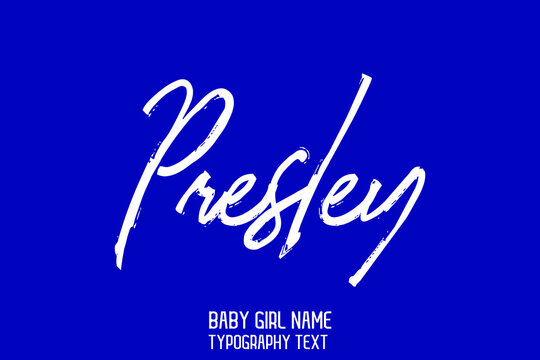 Baby Girl Name Presley in Stylish Cursive Brush Typography Text on Blue Background