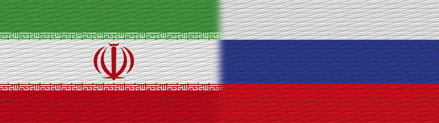 Russia and Iran Fabric Texture Flag – 3D Illustration
