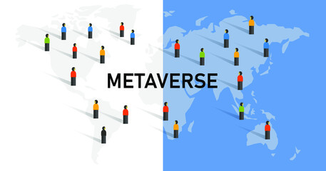 Metaverse online virtual reality digital world map people crowd in two different life vector