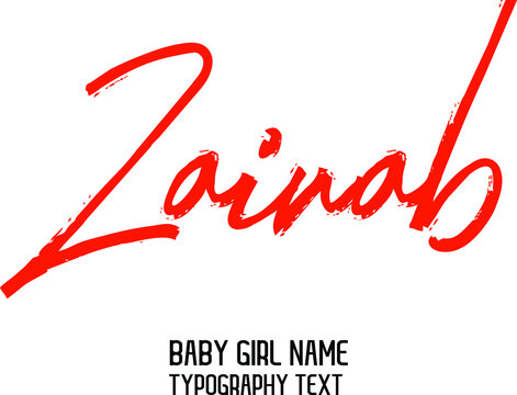 Girl Name Zainab. Handwritten Lettering Modern Red Color Calligraphy  Text