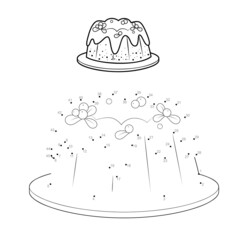 Dot to dot Christmas puzzle for children. Connect dots game. Christmas cake illustration