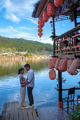 Sunrise at Lee wine Rak Thai, Chinese settlement, Mae Hong Son, Thailand, Beautiful scenery during...
