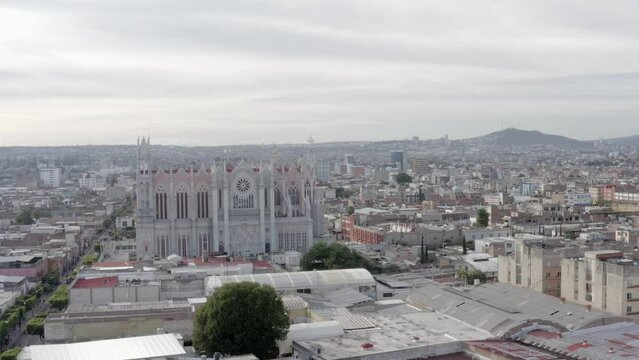 Aerial: panorama view of the beautiful city of Leon, Guanajuato. Drone view