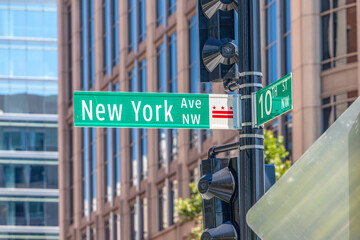 Close up view of road name sign - Washington DC city center
