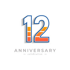 12 Year Anniversary Celebration with Charging Icon Battery for Celebration Event, Wedding, Greeting card, and Invitation Isolated on White Background