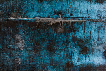 Abstract cyan color old abandoned cement plaster wall surface for texture background
