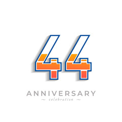 44 Year Anniversary Celebration with Charging Icon Battery for Celebration Event, Wedding, Greeting card, and Invitation Isolated on White Background