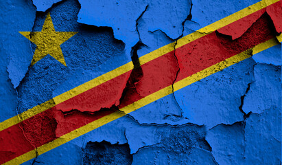 Flag of DR Congo on old grunge wall in background
