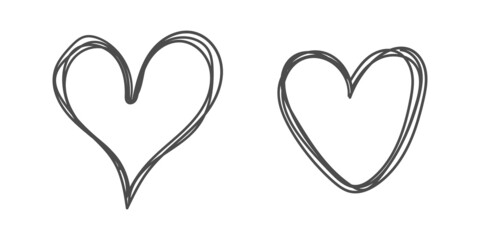 Hand drawn hearts. Heart doodle illustration set.