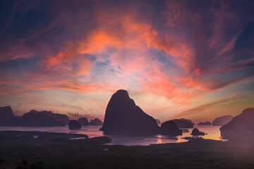 Scenery Phang Nga bay view point at Samet Nang She near Phuket in Southern, Thailand., landmark and popular for tourists attraction. Southeast Asia travel and tropical summer vacation concept