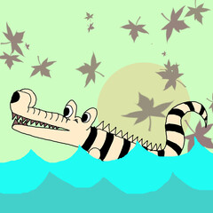Crocodile swimming on the sea
