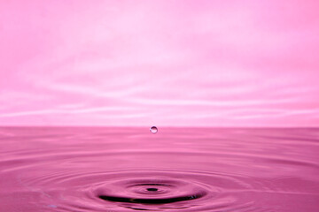 Splash water after drop falls.Pink abstract background with drop in water.