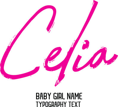 Pink Color Lettering Sign in Typography Text Baby Name Celia