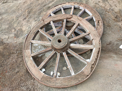 Old wooden wheels from bullock cart.