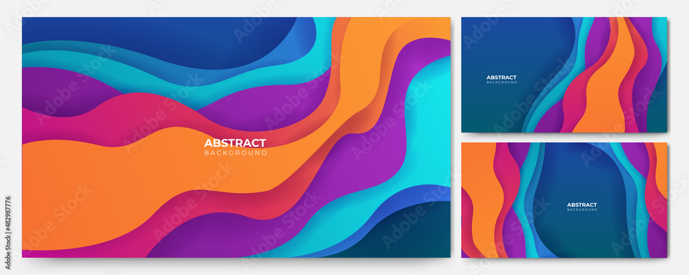 Poster Set of abstract modern trendy minimal colorful background. Dynamic shapes composition with modern hipster futuristic graphic. Vector abstract background texture design, bright poster, banner
