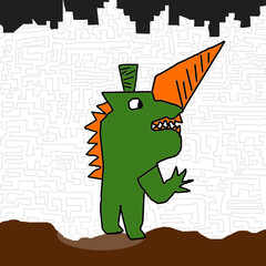 Cartoon dinosaur davil with maze background