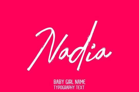 Nadia Girl Name Handwritten Lettering Modern Typography Text on Pink Background