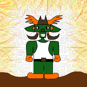 Cartoon Bull davil with maze background 