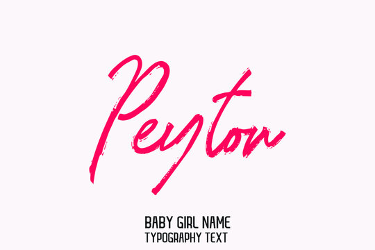 Pink Color Lettering Sign in Stylish Typography Text Baby Name Peyton