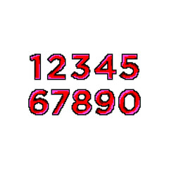Number concept in red basic pixel art mode with pink gradient and black outline