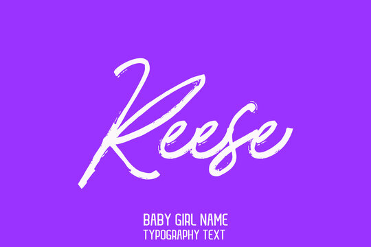 Elegant Cursive Text Lettering Sign Baby Girl Name Reese on Purple Background