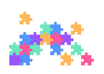 Puzzle Jigsaw Pieces Colorful Vector Flat Illustration