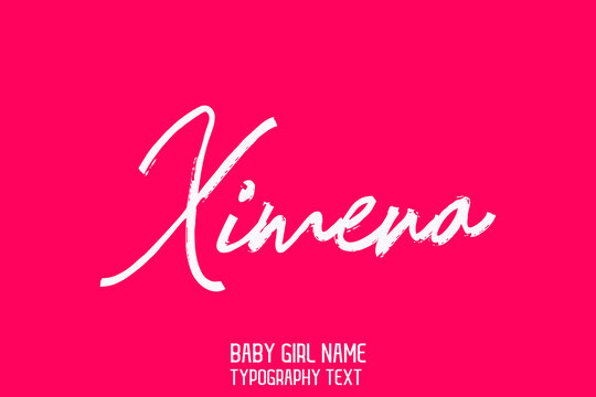 Ximena Girl Baby Name in Stylish Cursive Calligraphy Lettering Sign on Pink Background