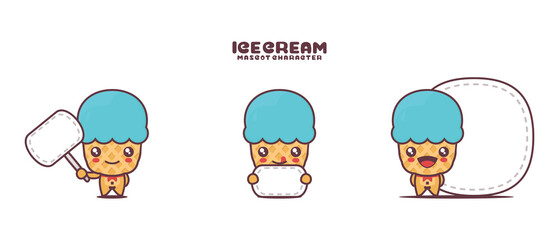 cute ice cream cartoon mascot, with blank board banner