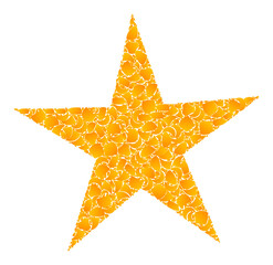 Vector golden star mosaic icon. Star is isolated on a white background. Golden items pattern based on star icon. Mosaic star iconic image is done with yellow items. - obrazy, fototapety, plakaty