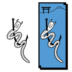 釣り針に刺さっている、かわいい青虫のベクターイラスト。
日本の富士山と鳥居。